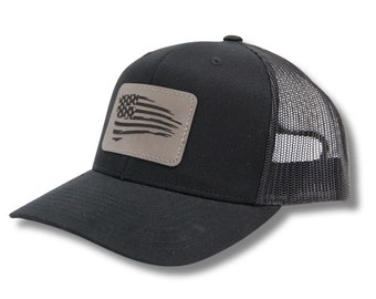 American Flag Patch Snapback Trucker Hat tattered flag patriotic