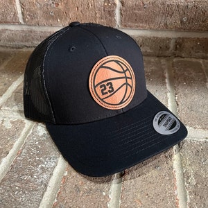 Basketball Personalized Player Number Leather Patch Hat Black