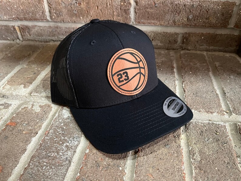 Basketball Personalized Player Number Leather Patch Hat Black