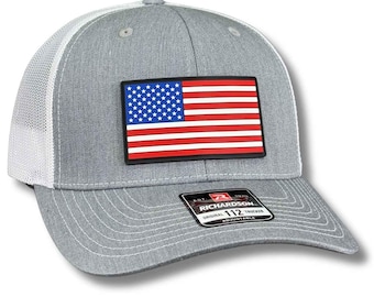 American Flag PVC Patch Hats - Patriotic Apparel - Richardson 112, FLEXFIT Fitted - Ponytail Caps