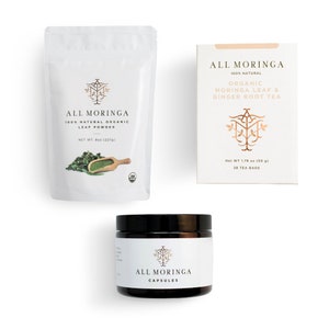 Essential Moringa Wellness Starter Kit with organic moringa leaf powder