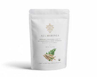 Organic Moringa & Ashwagandha Powder - Stress Relief, Adaptogen Supplement, Energy Booster, Immunity Support, USDA Organic