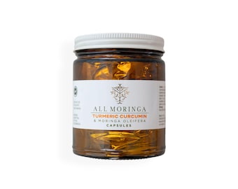 Ganz natürliches Bio-Moringa-Blatt, Kurkuma-Curcumin-Wurzelkapseln und schwarzer Pfeffer. 120x500 mg von All Moringa