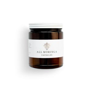 Poudre de feuilles de moringa oleifera, pure et naturelle, dans un bocal en verre en gélules (approvisionnement d'un mois)