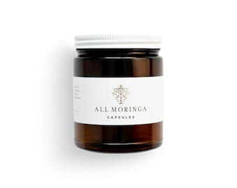 Cápsulas de folhas de moringa orgânicas: suplemento puro e natural em frasco de vidro (suprimento para 1 mês)