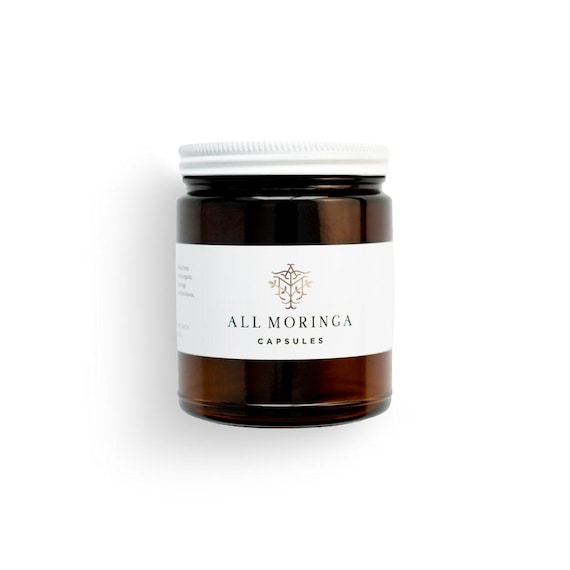 Organic Moringa Leaf Capsules: Pure, Natural Supplement in a glass jar (1-Month Supply)