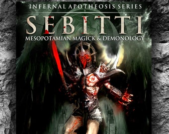 May include: Book cover for "Sebitti: Mesopotamian Magick & Demonology" by Michael W. Ford. The cover features a dark, winged figure with a red sword and a red and black design. The book is part of the "Infernal Apotheosis Series" and is book 2 of 9.