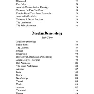 Puede incluir: Una lista de nombres y n&uacute;meros en blanco y negro. El texto se titula "Ausetan Demonology Book Three".