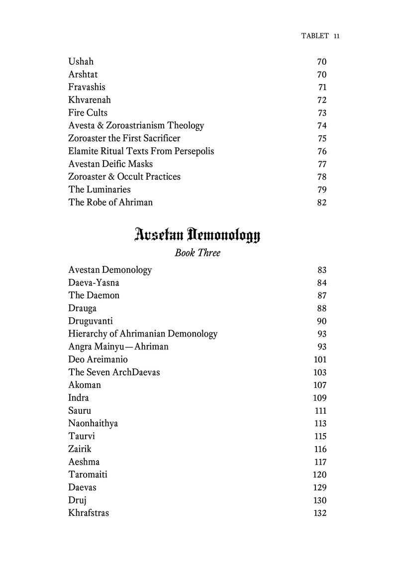 Puede incluir: Una lista de nombres y n&uacute;meros en blanco y negro. El texto se titula "Ausetan Demonology Book Three".