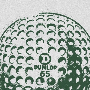 Vintage vertical golf print. Illustration of a green golf ball. Retro halftone look on an off white old looking paper texture. Perfect for kids room, boys or girls nurseries, or sports and golf enthusiasts.