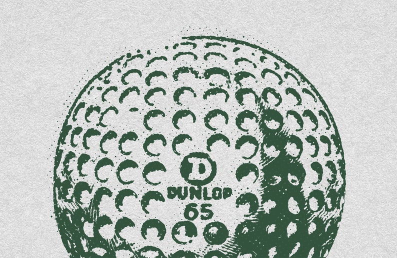 Vintage vertical golf print. Illustration of a green golf ball. Retro halftone look on an off white old looking paper texture. Perfect for kids room, boys or girls nurseries, or sports and golf enthusiasts.