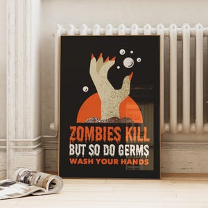Wash Your Hands Sign | Halloween Bathroom Wall Art | Funny Halloween Decor | Black Typography Autumn Print | ArtSaltPlace Digital Download
