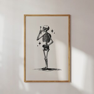 Skeleton Brushing Teeth Print: Funny Halloween Bathroom Art (digital ...
