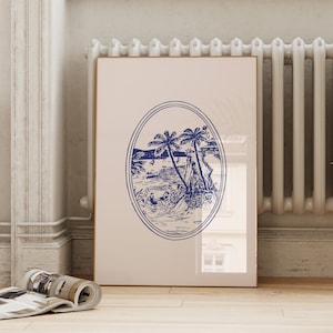 Vintage Blue Tropical Print | Palm Tree Art | Coastal Wall Decor | Retro Beach Aesthetic Wall Art | Minimalist ArtSaltPlace Digital Download