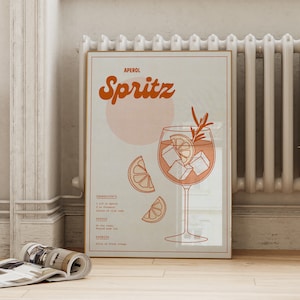 Vintage Inspiriert Aperol Spritz Rezept Printable | Retro Cocktailglas Poster | Barwagen Wandkunst | Schnaps Digitaler Download ArtSaltPlace