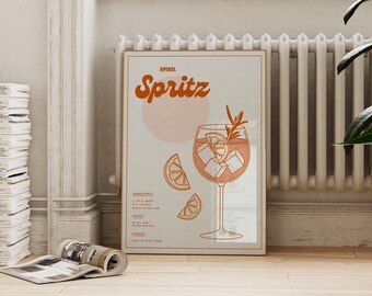 Aperol Spritz Recipe Print: Retro Cocktail Art (Digital Download)