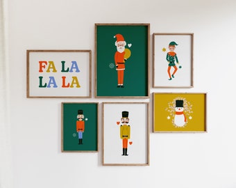 Set of 10 Christmas Printables | Teens Room Holiday Decor | Santa Nutcracker Elf Snowman Fa La La Wall Art | ArtSaltPlace Digital Download