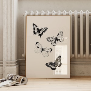 Vintage Butterfly Art Printable | Antique Art Print | Minimal Neutral Wall Decor | Retro Animal Poster | ArtSaltPlace Digital Download