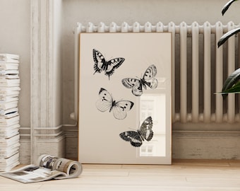 Vintage Butterfly Art Printable | Antique Art Print | Minimal Neutral Wall Decor | Retro Animal Poster | ArtSaltPlace Digital Download