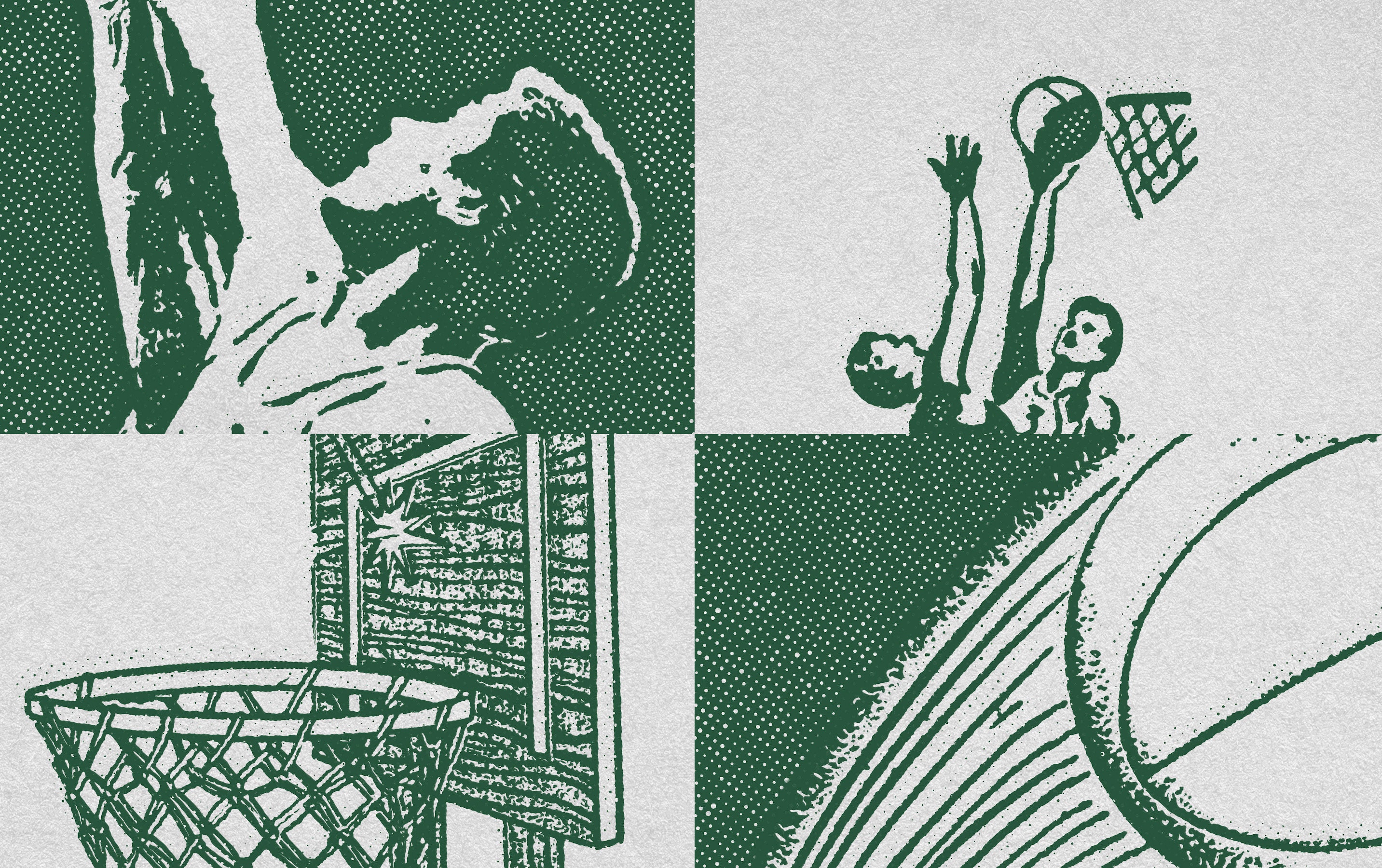 Set of 4 Vintage Basketball Prints Retro Halftone Sports Gym Etsy