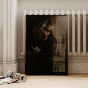 Woman Reading Printable | Vintage Art Print | Dark Academia Wall Art | Victorian Oil Painting | ArtSaltPlace Digital Download