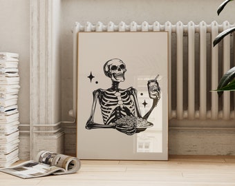 Impression squelette drôle d'Halloween : art de la cuisine amateur de pâtes (téléchargement numérique)