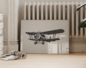 Vintage Airplane Nursery Art Print: Retro Biplane Decor (Digital Download)