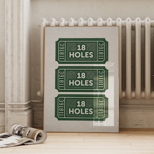 Impresión de golf retro / Arte de pared de boletos de 18 hoyos / Decoración de pared deportiva de moda / Cartel atlético de los años 50 / Descarga digital ArtSaltPlace de dieciocho hoyos