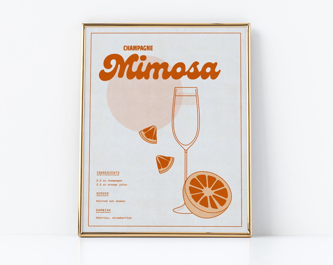 Mimosa Recipe Printable Retro Cocktail Glass Poster - Etsy