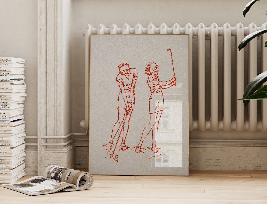 Red Vintage Golf Wall Decor for Women Preppy Golf Swing Instructional