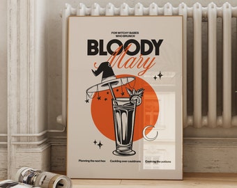 Witchy Bloody Mary Cocktail Print: Halloween Barwagen Dekor (Digitaler Download)