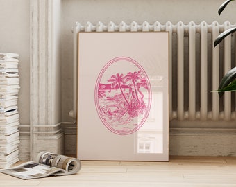 Vintage Pink Palm Tree Print: Retro Coastal Art (Digital Download)