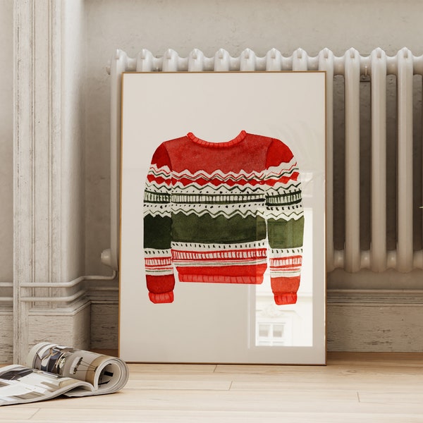 Christmas Sweater Print | Red and Green Printable Wall Art | Seasonal Holiday Decor | Nursery Kids Xmas Art | ArtSaltPlace Digital Download