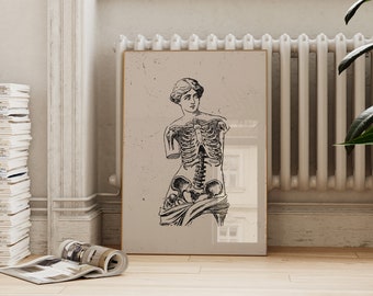 Halloween Anatomy Print | Vintage Fall Decor | Skeleton Woman Black and White Autumn Print | ArtSaltPlace Digital Download