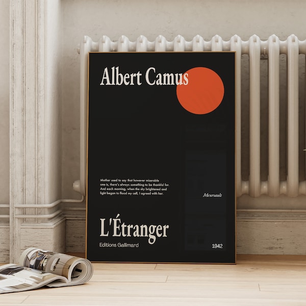 L'étranger d'Albert Camus Impression | Affiche littéraire | Art littéraire de citation de typographie | Téléchargement numérique ArtSaltPlace