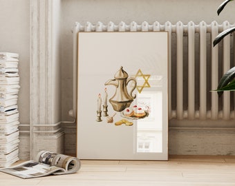 Neutral Hanukkah Printable | Jewish Chanukah Decorations | Temple Gallery Wall Art | Star of David Dreidel | ArtSaltPlace Digital Download
