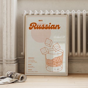 Vintage Inspired White Russian Recipe Printable | Retro Cocktail Glass Poster | Bar Cart Wall Art | Liquor Digital Download | ArtSaltPlace