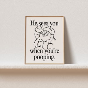 Christmas Santa Bathroom Print | Funny Retro Inspired Holiday Decor ...