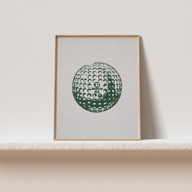 Vintage vertical golf print. Illustration of a green golf ball. Retro halftone look on an off white old looking paper texture. Perfect for kids room, boys or girls nurseries, or sports and golf enthusiasts.