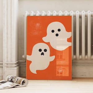Niedliche Geister Print | Orange Halloween Poster | Kinderzimmer Herbst Dekor | Kinderzimmer oder Klassenzimmer Herbst Wand Kunst | ArtSalt Place Digitaler Download