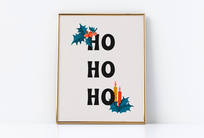 Cartel navideño moderno de mediados de siglo / Ho Ho Ho Navidad imprimible arte de pared / tipografía decoración navideña / ArtSaltPlace Descarga digital imagen 7