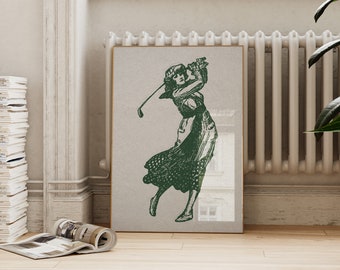 Vintage Woman Playing Golf Print | Classic Golf Wall Decor | Retro Athletics Sports Green Poster | Instant ArtSaltPlace Digital Download