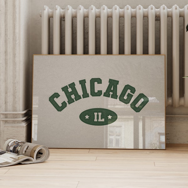 Chicago Print | Vintage Chicago IL Poster | Retro Athletic Typography | Chicago Sports Typography Wall Art ArtSaltPlace Digital Download