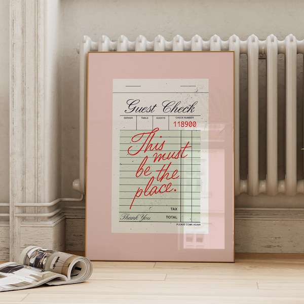 Guest Check Trendy Wall Art | This Must Be The Place Retro Pink Bar Cart Decor | Preppy Prints | Funky Poster ArtSaltPlace Digital Download