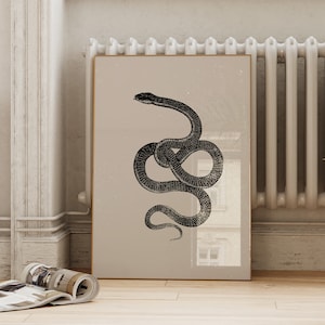 Vintage Halloween Art | Neutral Snake Print Creepy Rustic Halloween Printable | Detailed Snake Drawing Spooky ArtSaltPlace Digital Download