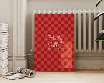 Holly Jolly Christmas Print: Red Checkered Holiday Decor (Digital Download)
