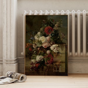 Vintage Flower Bouquet Printable | Botanical Print Moody Valentine Wall Decor | Romantic Antique Painting | ArtSaltPlace Digital Download