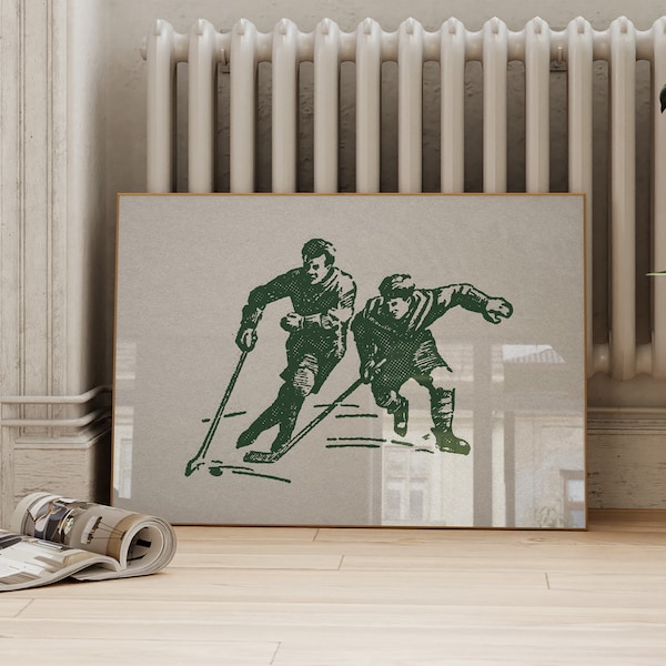 Horizontal Hockey Print | Vintage Sports Poster | Retro Halftone Gym Posters | Athletic Boys Room Wall Art | ArtSaltPlace Digital Download