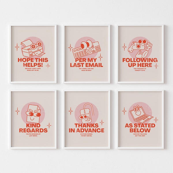 Retro Office Poster Set: Funny Work From Home Prints (Digital Download)