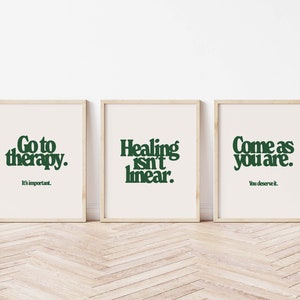 Ensemble de 3 imprimables de bureau de thérapie, art mural de santé mentale, téléchargement numérique d&#39;impression de typographie, affiche de thérapie, décor de bureau de thérapie, rétro